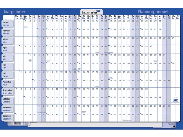 Jaarplanner 2026 Legamaster 90x60cm horizontaal gelamineerd en oprolba