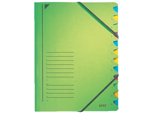 Sorteermap Leitz 3912 A4 12 vaks karton groen