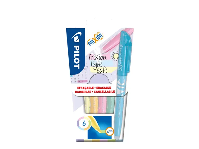 Markeerstift Pilot Frixion Light Soft Medium punt 4.0 Pastel 6 stuks