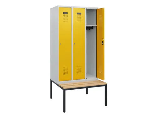 locker met bank,HxBxD 1950x900x815mm,3vak,vak B 300mm,cilinderslot