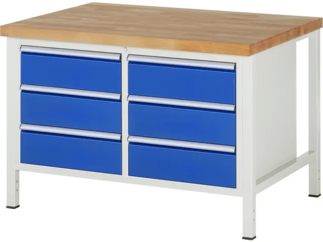 werkbank,HxBxD 840-1040x1250x900mm,beukblad,draagverm. 1250kg,4voeten