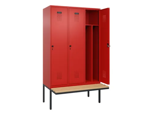 locker met bank,voor scheiding van kleding,HxBxD 2120x1200x815mm,3vak