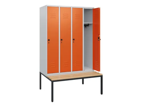 locker met bank,HxBxD 1950x1200x815mm,4vak,vak B 300mm,draaigrendel