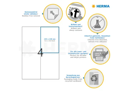 HERMA 5082 Verwijderbare etiketten A4 105x148mm Wit 100 stuks