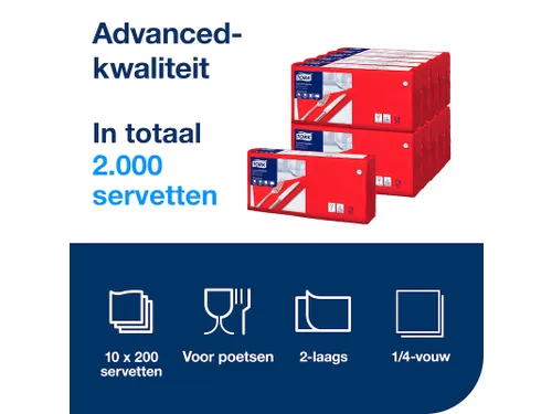 Tork 477210 Lunchservet 33x33cm 2-laags 1/4 vouw 10x200st Rood