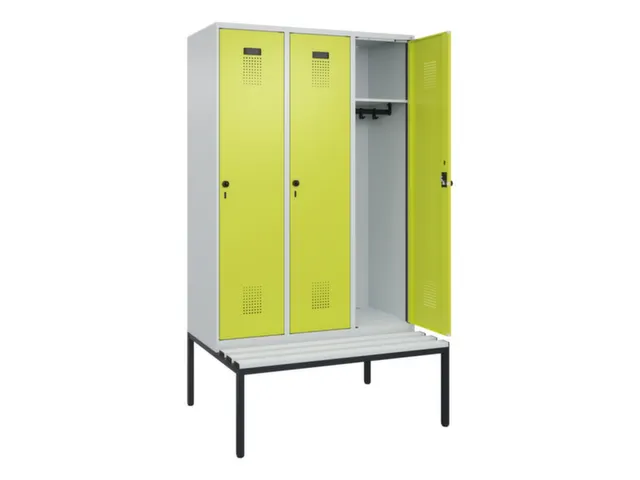 locker met bank,HxBxD 2120x1200x815mm,3vak,vak B 400mm,draaigrendel