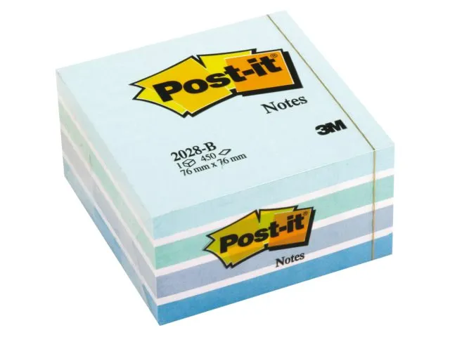 Bloc-mémos Post-it 2028B cube 76x76mm bleu 450 feuillets