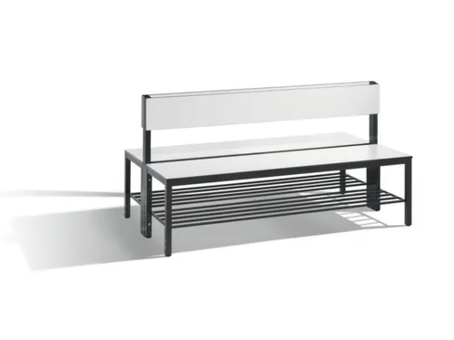omkleedbank,HxLxD 796x1500x760mm,HPL wit,frame staal RAL7021,leuning