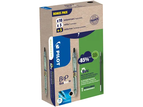 Balpen Pilot B2P Ecoball Begreen 1.0mm Medium Zwart 10 stuks+navulling