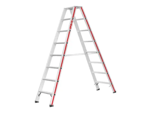 trapladder,beide zijden,2x8treden,Stand H 1,38m,balk L 2,05m,aluminium
