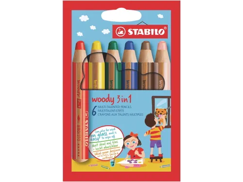 Kleurpotloden STABILO 880 woody 3 in 1 assorti etui à 6 stuks