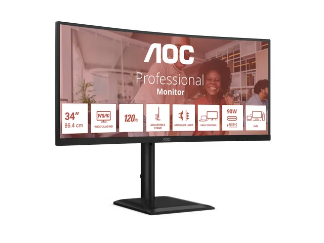 AOC E4 CU34E4CV 34 Inch Monitor UltraWide Quad HD LCD Zwart
