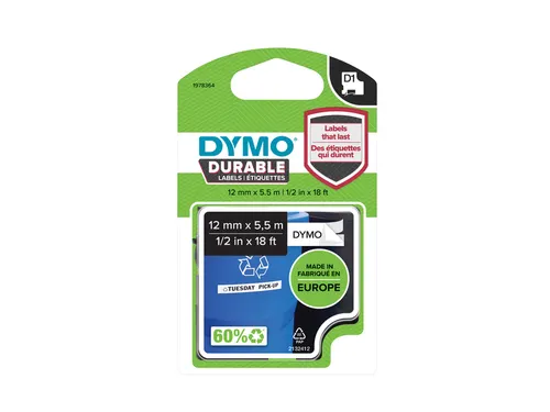 Labeltape D1 Dymo 1978364 12mmx5,5m zwart op wit