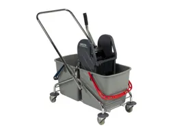 dweilwagen,emmer 2x27l ROOD/BLAUW,mopwringer,frame metaal,4zwenkwielen