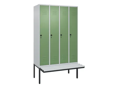 locker met bank,HxBxD 2120x1200x815mm,4vak,vak B 300mm,draaigrendel
