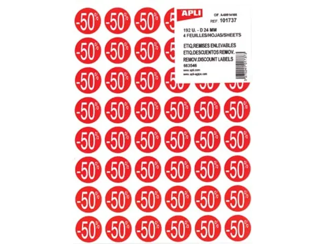 Agipa Kortinglabel -50% rood 192 stuks verwijderbaar