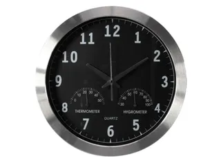 Aluminium Wandklok Met Thermometer & Hygrometer Ø 35,5cm cijfers - 1