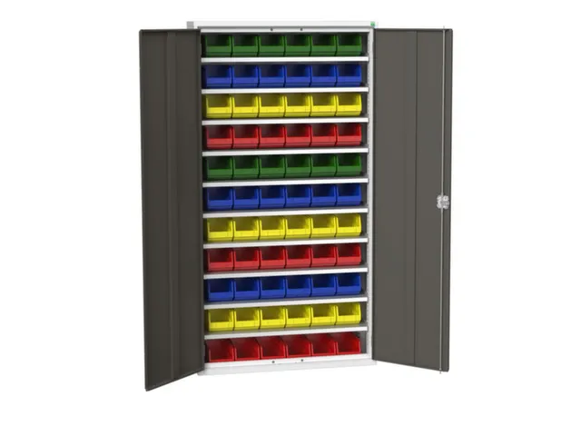 Systeemkast 2000x1050x350mm 66bakken 10xlegbord RAL7035+RAL7016