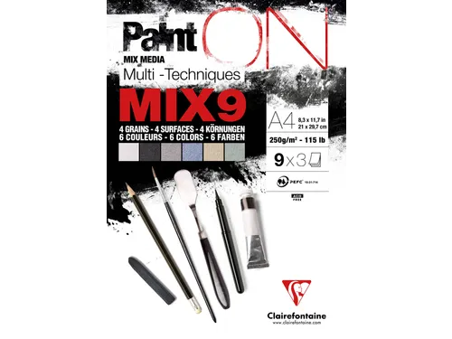 Mix Media Papier Clairefontaine A4 Paint On 27 vel 250gram assorti