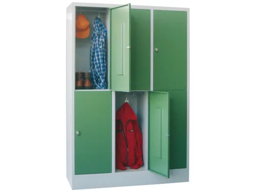 lockerkast,HxBxD 1850x1200x500mm,3x2vakken,RAL7035,front RAL6011