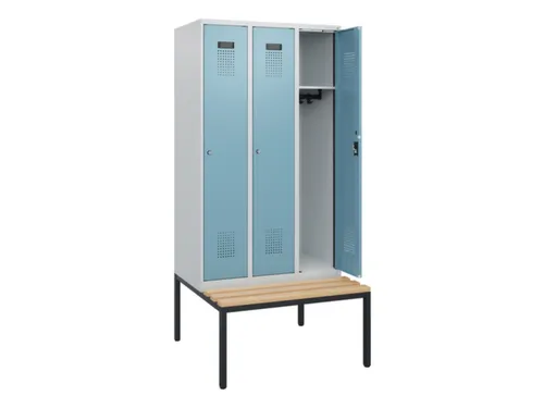 locker met bank,HxBxD 1950x900x815mm,3vak,vak B 300mm,cilinderslot