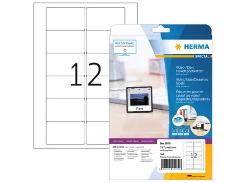 HERMA 5070 Video-etiketten voor VHS front A4 78,7x46,6mm Wit 300 stuks