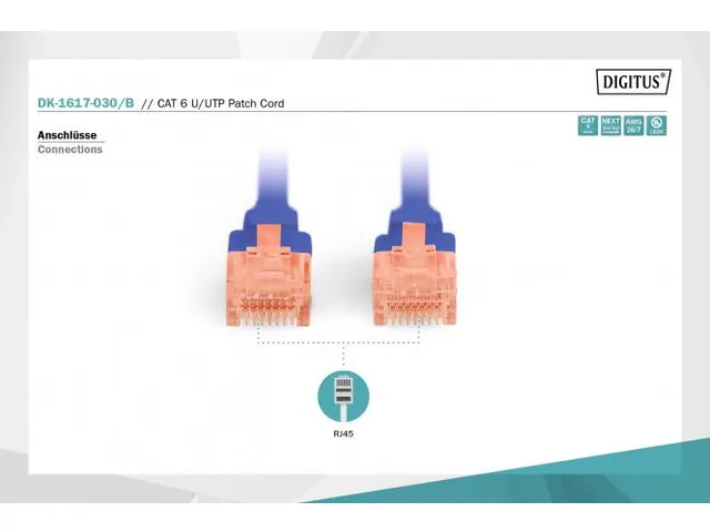 CAT 6 U-UTP patchkabel Cu LSZH AWG 26/7 lengte 3m Blauw