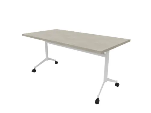 klaptafel,HxBxD 750x1600x800mm,hoekig,T-voet wit,ovale buis,blad beton