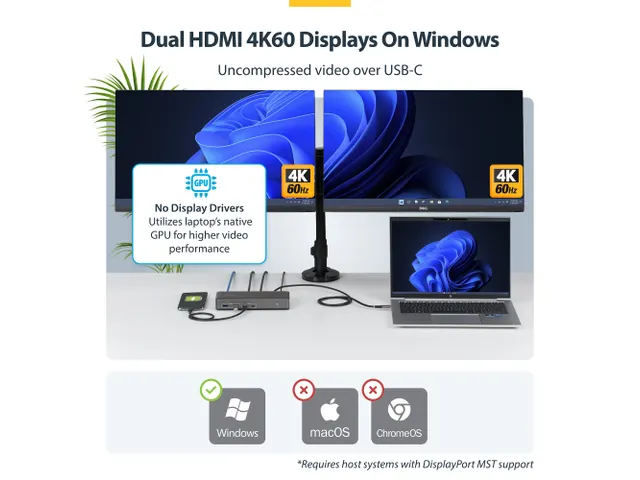 StarTech USB-C Dockingstation 2x HDMI 4K60, LAN, 100W PD