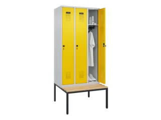 locker met bank,HxBxD 2120x900x815mm,3vak,vak B 300mm,draaigrendel - 1
