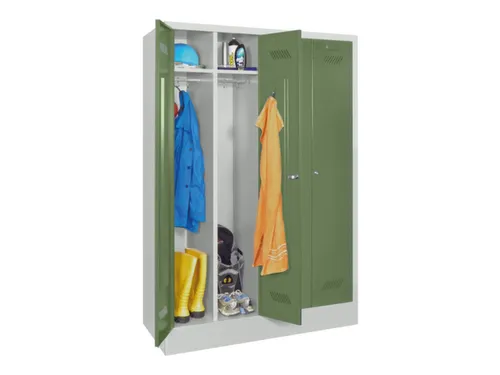 garderobekast,HxBxD 1850x1170x500mm,4vak,RAL7035,front RAL6011