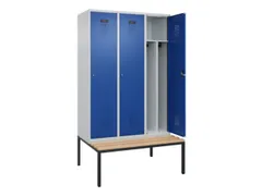 locker met bank,voor scheiding van kleding,HxBxD 2120x1200x815mm,3vak