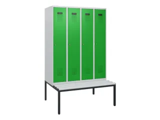locker met bank,HxBxD 1950x1200x815mm,4vak,vak B 300mm,cilinderslot - 2