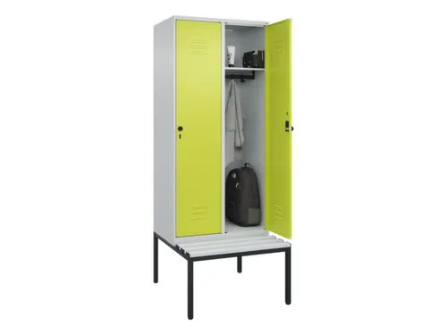 locker met bank,HxBxD 2120x800x815mm,2vak,vak B 400mm,draaigrendel