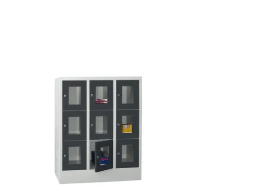 lockerkast,HxBxD 1187x900x500mm,3x3vakken,RAL7035,front RAL7016