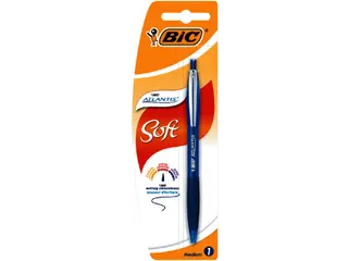 Balpen Bic Atlantis soft metalen clip clic medium blauw bister à 1st - 2