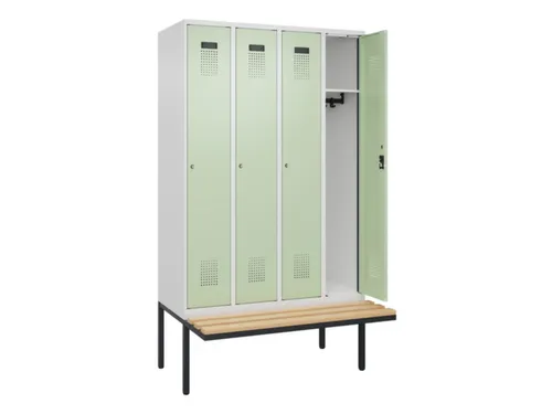 locker met bank,HxBxD 2120x1200x815mm,4vak,vak B 300mm,cilinderslot