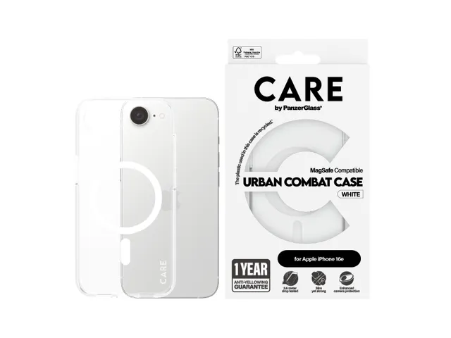 PanzerGlass CARE by Urban Combat Case Transparent w. White Qi Co