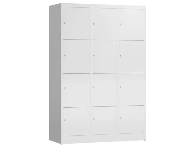 Lockerkast 1800x1185x500mm 3x4 vakken cilinderslot, sokkel, RAL9003