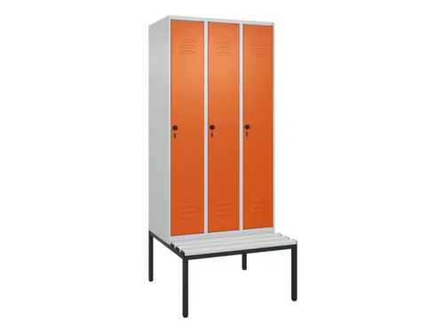 locker met bank,HxBxD 2120x900x815mm,3vak,vak B 300mm,draaigrendel