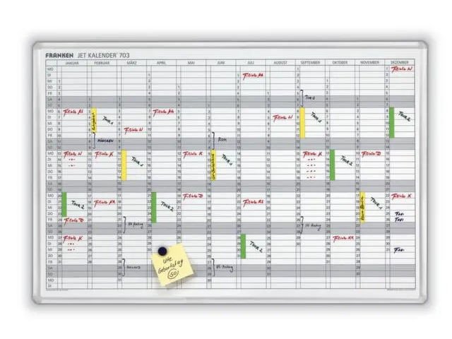 jaarplanner HxB 60x90cm magnetisch bord wit met raster