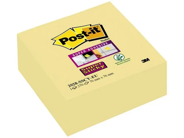 Post-it Super Sticky Zelfklevend Notitieblok, 76x76mm, Geel