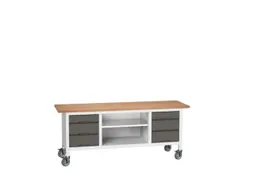 werkbank,HxBxD 830x2000x600mm,multiplexblad,uitrusting: 6laden,legbord