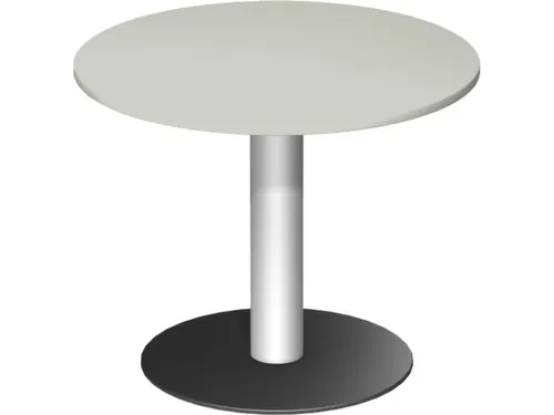 vergadertafel,HxØ 720x900mm,rond,schotelvoet RAL9006,blad lichtgrijs