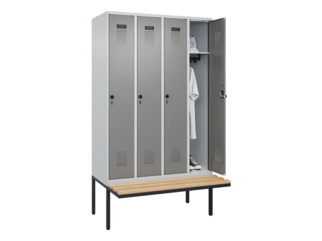 locker met bank,HxBxD 2120x1200x815mm,4vak,vak B 300mm,draaigrendel