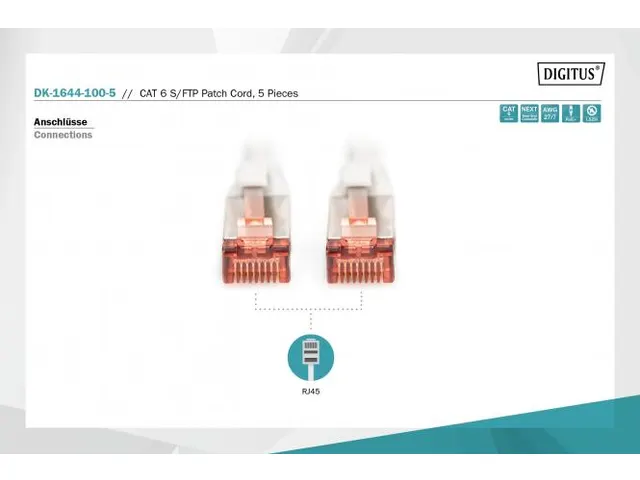 CAT 6 S-FTP patchkabel Cu LSZH AWG 27/7 Lengte 10m 5 stuks Grijs
