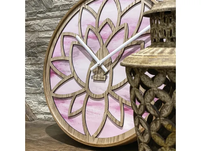 Wandklok Nextime dia 40cm Roze Hout Lotus