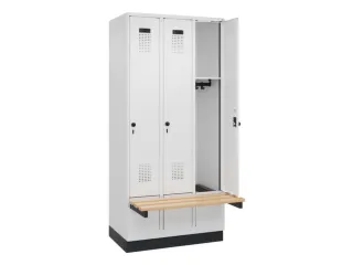 locker met bank,HxBxD 1950x900x815mm,3vak,vak B 300mm,draaigrendel - 1