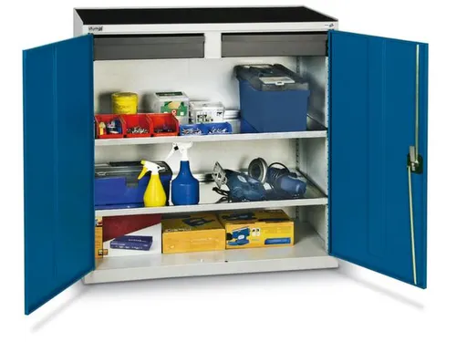 Materiaalkast 1000x1000x500mm 2legborden Uitschuifbaar 2laden Ral5010