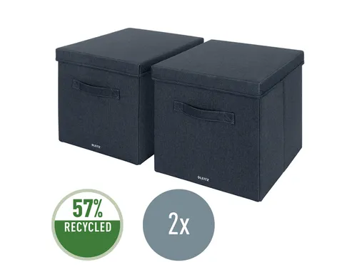 Leitz Stoffen opbergdoos met deksel Grijs 38x33x32,5cm 2 stuks